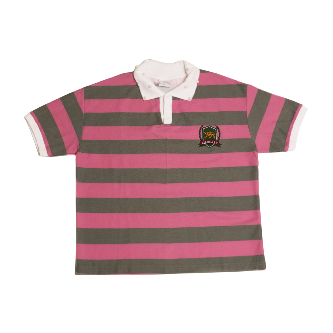 Pink and Grey Lion Striped Collared T-Shirt