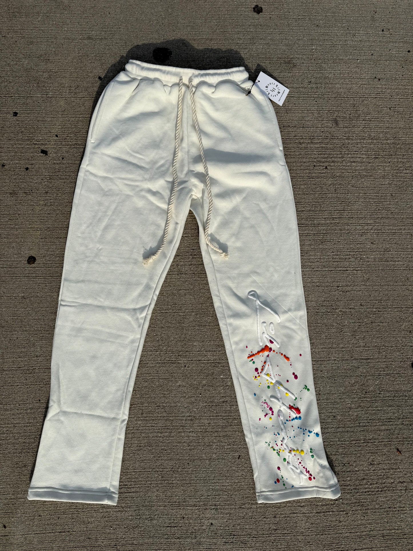 Acid Wash Painted Signature Sweatpants - Cream
