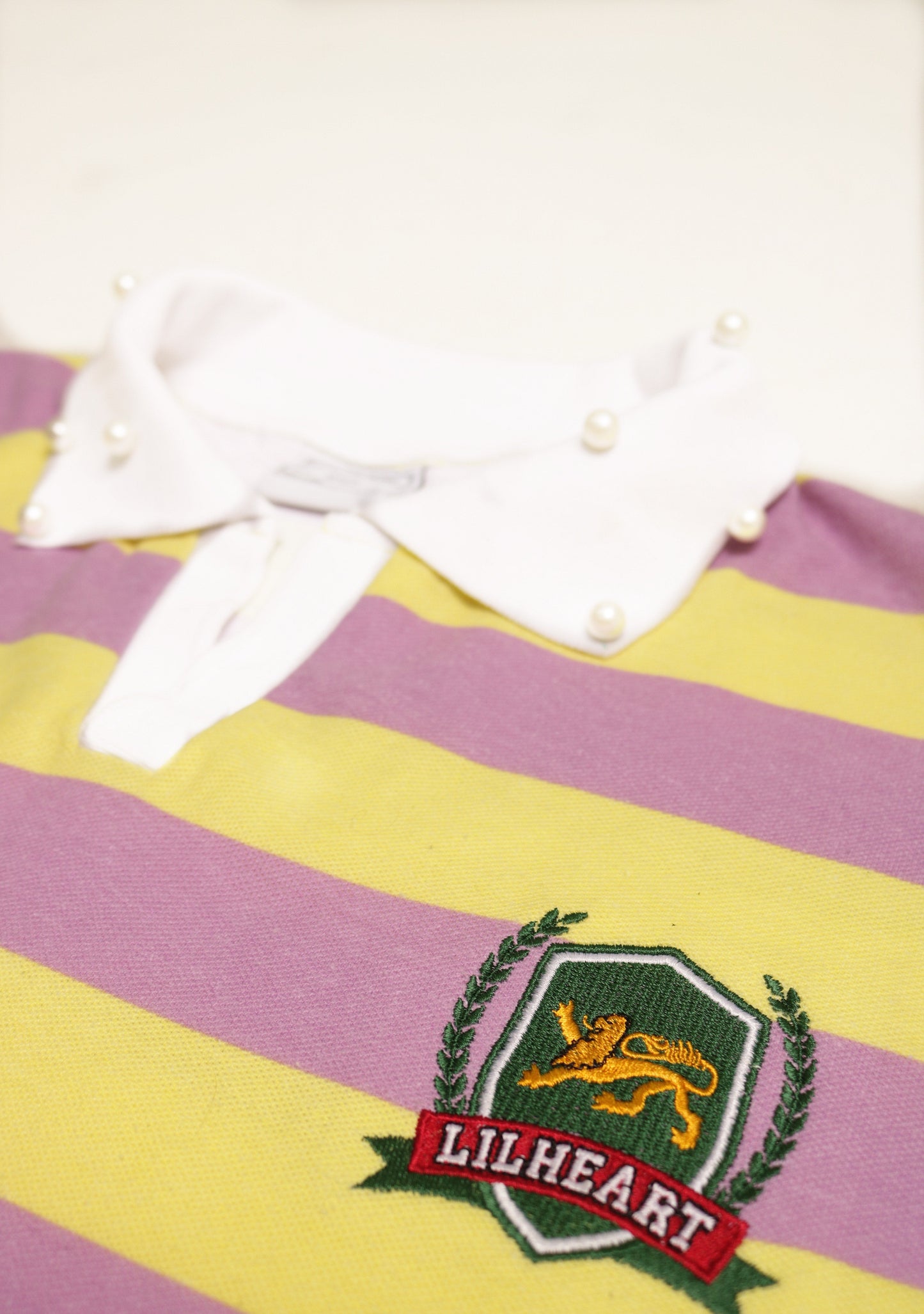 Lavender and Yellow Lion Stripped Collared T-Shirt