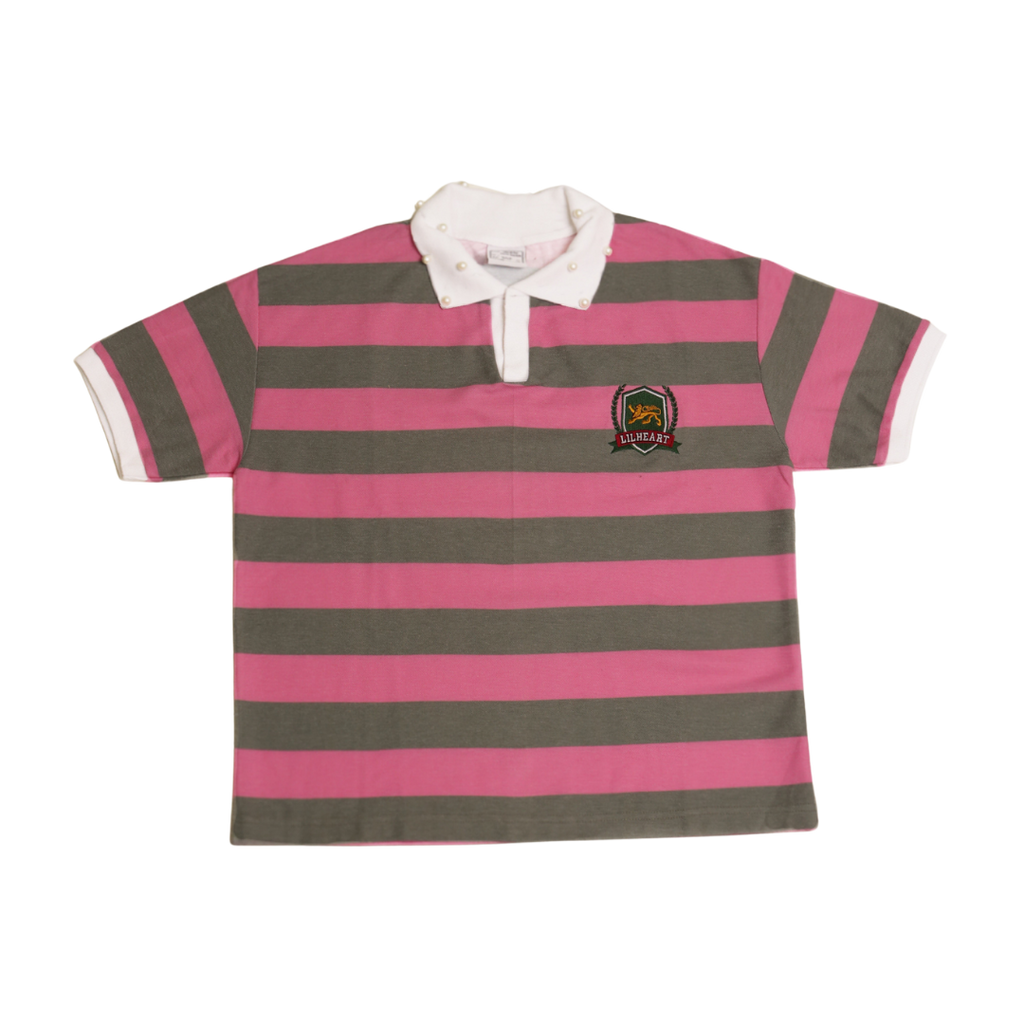 Pink and Grey Lion Striped Collared T-Shirt