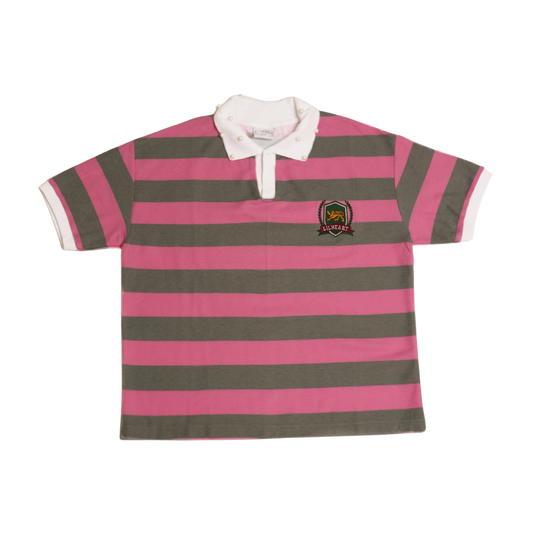 Pink and Grey Lion Striped Collared T-Shirt