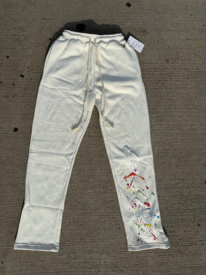 Acid Wash Painted Signature Sweatpants - Cream