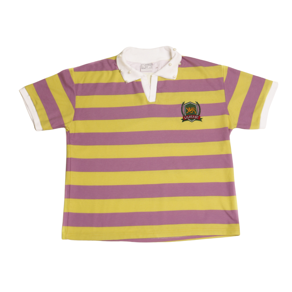 Lavender and Yellow Lion Stripped Collared T-Shirt