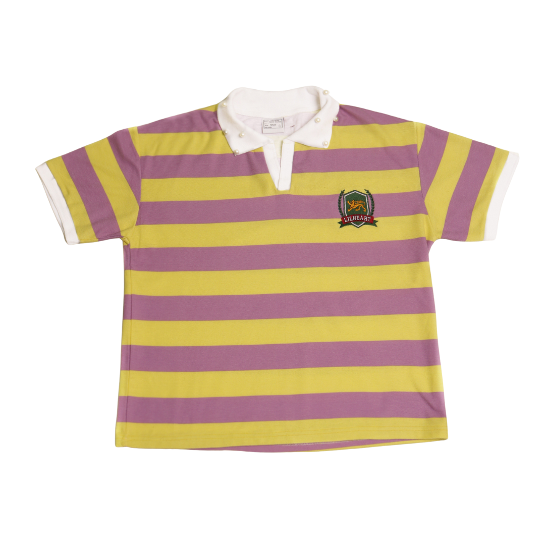 Lavender and Yellow Lion Stripped Collared T-Shirt