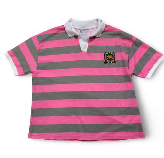 Pink and Grey Lion Striped Collared T-Shirt