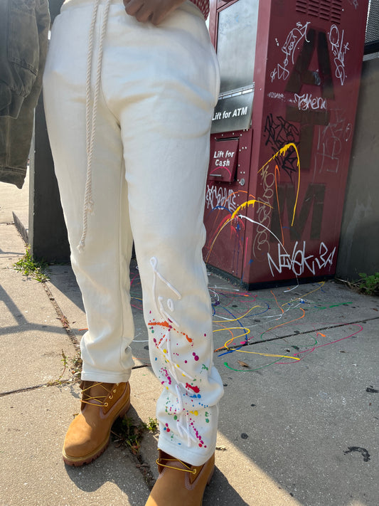 Acid Wash Painted Signature Sweatpants - Cream